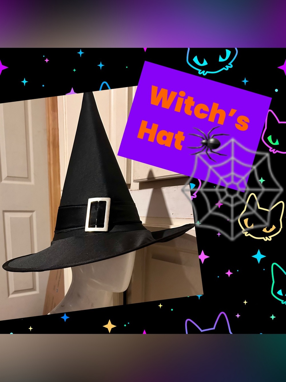 Black Witch Hat with Silver Buckle - Party Costume Hat